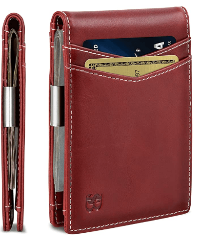 Red leather wallet men's
